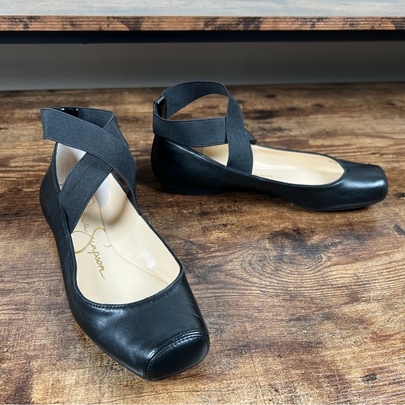 Jessica Simpson Ballet Flat Leather Shoes Stretch Ankle Strap Mandalaye Womens 7 - Picture 1 of 10